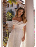 Ivory Lace Criss-cross Satin Beaded Wedding Dress